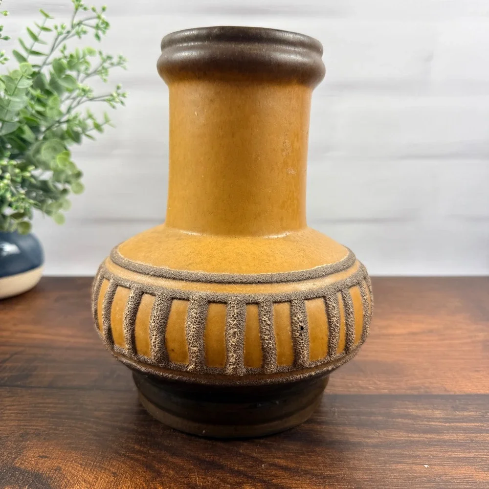 Strehla Keramik GDR Fat Lava Pottery Vase Honey Brown East German 8